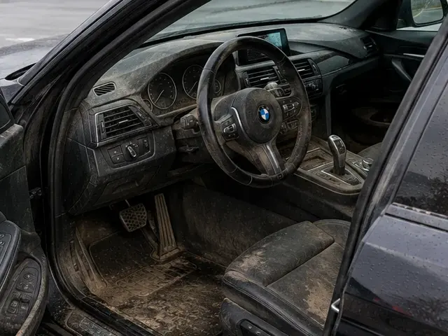 Beispielfoto: verschmutzter Fahrzeug-Innenraum vor der Innenreinigung